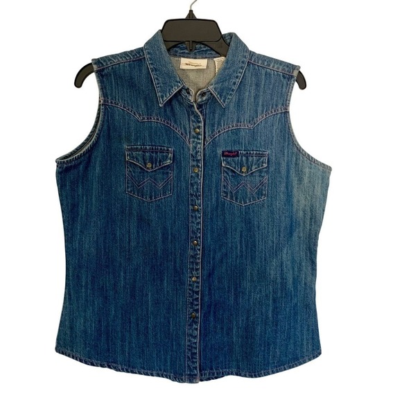 Wrangler Womens Denim Vest Sleeveless Western Style Pink Stitching Size L - Picture 4 of 11